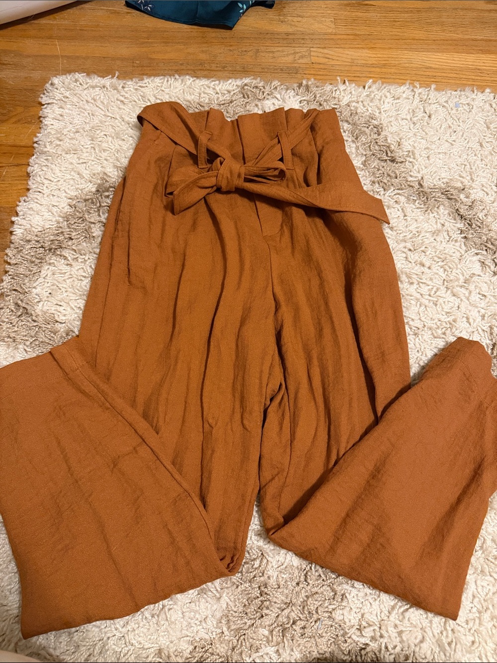 Target Rust-Brown High-Waist Wide Leg Paperbag Pants with Tie